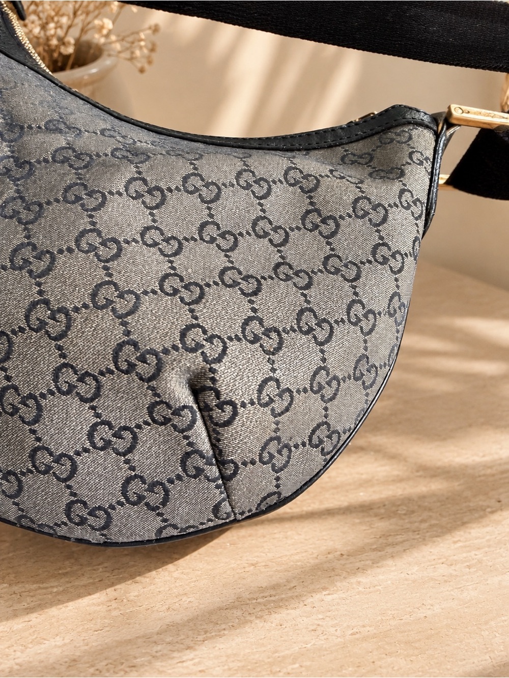 Authentic Gucci GG Canvas Shoulder Bag Navy Gold 181092 Monogram Purse Crossbody - Picture 6 of 16
